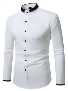 Manfinity Mode Manfinity Plus Size Men's Long-Sleeve Shirt, Suitable For Office Business Casual And Formal Occasions. - White - View 6
