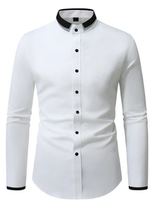 Manfinity Mode Manfinity Plus Size Men's Long-Sleeve Shirt, Suitable For Office Business Casual And Formal Occasions. - White - View 5