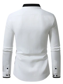Manfinity Mode Manfinity Plus Size Men's Long-Sleeve Shirt, Suitable For Office Business Casual And Formal Occasions. - White - View 2