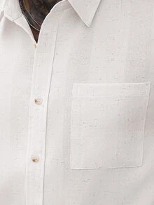 Manfinity CasualCool 2026 Spring Summer Beige Striped Linen Matching Set For Men Breathable Slub Linen Short Sleeve Shirt - White - View 4