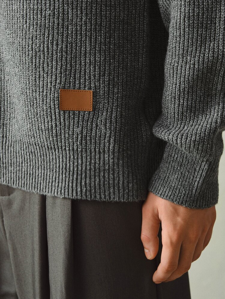 Claim Dot Old Money  Men's Autumn/Winter Dropped Shoulder Long Sleeve Half-Zip Knit Sweater, Solid Color Loose Fit Casual Pullover - Grey - View 8