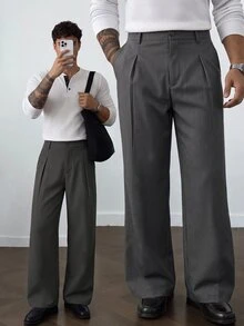 HUEFORM Men's Solid Color Pleated Casual Versatile Daily Travel Long Pants - Grey - View 4