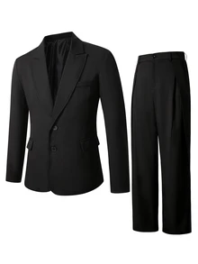 Manfinity Mode Men's Black Fashion Classic Versatile 2-Button Loose Fit Minimalist Premium Drape Comfortable Casual Commute Home Daily Suit Set - Black - View 3