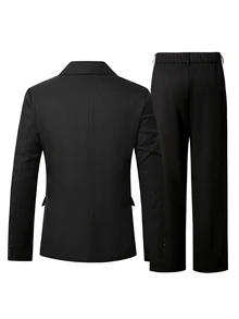 Manfinity Mode Men's Black Fashion Classic Versatile 2-Button Loose Fit Minimalist Premium Drape Comfortable Casual Commute Home Daily Suit Set - Black - View 2