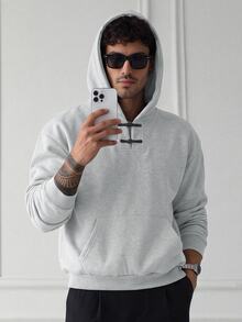 HUEFORM Men's Chinese-Style Frog Closures Hoodie Grey, Loose-Fitting Design Featuring ,Fleece-Lined Fabric For Warmth; Versatile For Any Outing For Winter - Grey - View 1