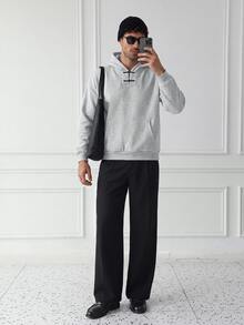 HUEFORM Men's Chinese-Style Frog Closures Hoodie Grey, Loose-Fitting Design Featuring ,Fleece-Lined Fabric For Warmth; Versatile For Any Outing For Winter - Grey - View 3