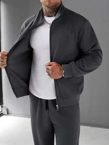 Manfinity CasualCool Men's Autumn Casual Jacket And Pants Set - Dark Grey - View 8