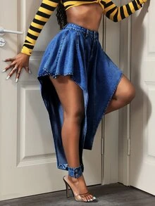 Slaydiva 休閒外出女款不對稱鏤空設計性感牛仔褲 - 藍色 - 查看 7