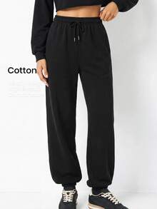 YARNWELL Women's Thermal Lined Autumn/Winter Versatile Fashion Drawstring Long Casual Vacation Daily Jogger Sweatpants - Black - View 3
