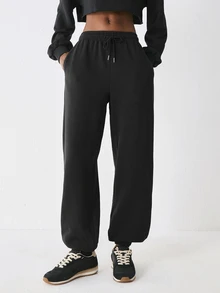 YARNWELL Women's Thermal Lined Autumn/Winter Versatile Fashion Drawstring Long Casual Vacation Daily Jogger Sweatpants - Black - View 7