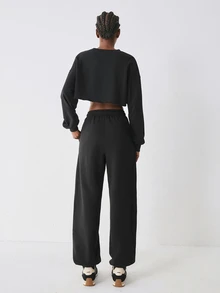 YARNWELL Women's Thermal Lined Autumn/Winter Versatile Fashion Drawstring Long Casual Vacation Daily Jogger Sweatpants - Black - View 4