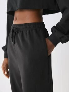 YARNWELL Women's Thermal Lined Autumn/Winter Versatile Fashion Drawstring Long Casual Vacation Daily Jogger Sweatpants - Black - View 8