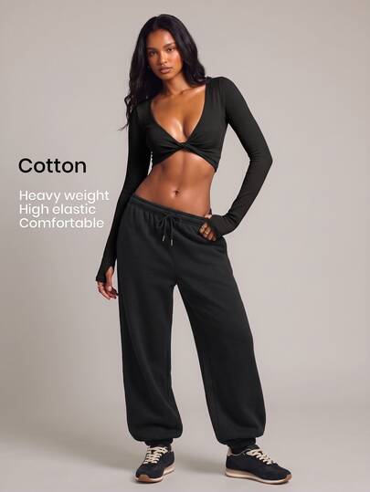 YARNWELL Women's Thermal Lined Autumn/Winter Versatile Fashion Drawstring Long Casual Vacation Daily Jogger Sweatpants
