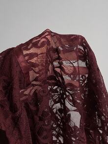 Attitoon Frill Trim Knot Front Lace Top - Burgundy - View 8
