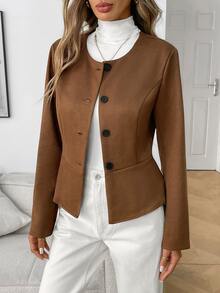Elyressa Jaket Wanita Musim Gugur-Dingin Terbaru yang Menawan - Coffee Brown - View 3