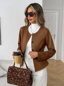Elyressa Jaket Wanita Musim Gugur-Dingin Terbaru yang Menawan - Coffee Brown - View 5