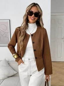 Elyressa Jaket Wanita Musim Gugur-Dingin Terbaru yang Menawan - Coffee Brown - View 4