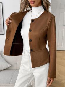 Elyressa Jaket Wanita Musim Gugur-Dingin Terbaru yang Menawan - Coffee Brown - View 7