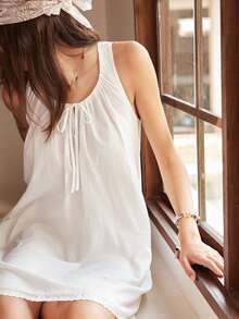 Lullawish Women's Solid Color Pleated Casual Daily Home Sleepwear Robe - White - View 5