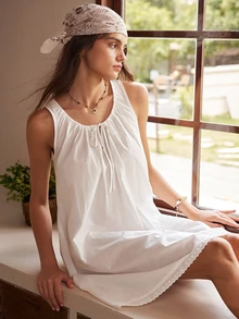 Lullawish Women's Solid Color Pleated Casual Daily Home Sleepwear Robe - White - View 8