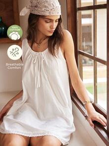 Lullawish Women's Solid Color Pleated Casual Daily Home Sleepwear Robe - White - View 1