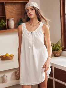 Lullawish Women's Solid Color Pleated Casual Daily Home Sleepwear Robe - White - View 3