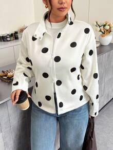 Firerie Jaket Kasual Elegan Ukuran Plus Musim Gugur, Jaket Motif Polkadot Elegan, Jaket Kantor, Jaket Pesta Malam Musim Gugur - Hitam dan Putih - View 2
