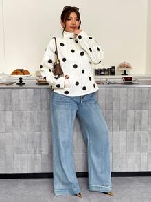 Firerie Jaket Kasual Elegan Ukuran Plus Musim Gugur, Jaket Motif Polkadot Elegan, Jaket Kantor, Jaket Pesta Malam Musim Gugur - Hitam dan Putih - View 7