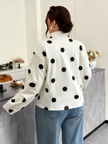 Firerie Jaket Kasual Elegan Ukuran Plus Musim Gugur, Jaket Motif Polkadot Elegan, Jaket Kantor, Jaket Pesta Malam Musim Gugur - Hitam dan Putih - View 3
