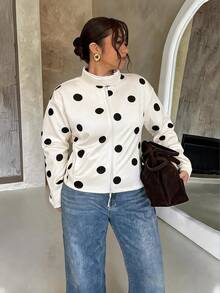Firerie Jaket Kasual Elegan Ukuran Plus Musim Gugur, Jaket Motif Polkadot Elegan, Jaket Kantor, Jaket Pesta Malam Musim Gugur - Hitam dan Putih - View 8