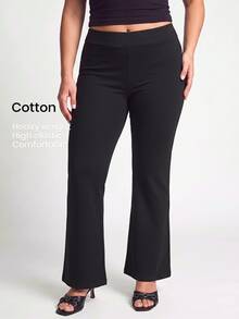 YARNWELL Women's Summer Casual Daily Wear Versatile Long Pants, Commute Professional All-Match Style, Slim Fit Flared Black Long Pants, Solid Color High Elastic Flared Yoga Fitness Flared Pants, Plus Size Leggings, Plus Size Pants - Black - View 3
