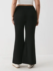 YARNWELL Women's Summer Casual Daily Wear Versatile Long Pants, Commute Professional All-Match Style, Slim Fit Flared Black Long Pants, Solid Color High Elastic Flared Yoga Fitness Flared Pants, Plus Size Leggings, Plus Size Pants - Black - View 2