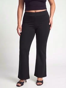 YARNWELL Women's Summer Casual Daily Wear Versatile Long Pants, Commute Professional All-Match Style, Slim Fit Flared Black Long Pants, Solid Color High Elastic Flared Yoga Fitness Flared Pants, Plus Size Leggings, Plus Size Pants - Black - View 10