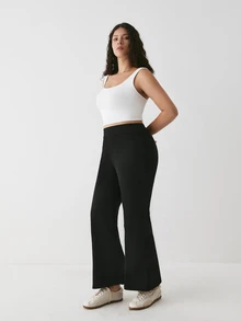 YARNWELL Women's Summer Casual Daily Wear Versatile Long Pants, Commute Professional All-Match Style, Slim Fit Flared Black Long Pants, Solid Color High Elastic Flared Yoga Fitness Flared Pants, Plus Size Leggings, Plus Size Pants - Black - View 8