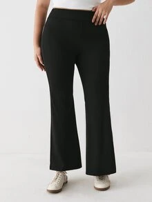 YARNWELL Women's Summer Casual Daily Wear Versatile Long Pants, Commute Professional All-Match Style, Slim Fit Flared Black Long Pants, Solid Color High Elastic Flared Yoga Fitness Flared Pants, Plus Size Leggings, Plus Size Pants - Black - View 7