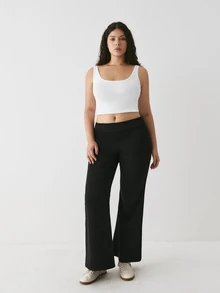YARNWELL Women's Summer Casual Daily Wear Versatile Long Pants, Commute Professional All-Match Style, Slim Fit Flared Black Long Pants, Solid Color High Elastic Flared Yoga Fitness Flared Pants, Plus Size Leggings, Plus Size Pants - Black - View 11