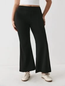 YARNWELL Women's Summer Casual Daily Wear Versatile Long Pants, Commute Professional All-Match Style, Slim Fit Flared Black Long Pants, Solid Color High Elastic Flared Yoga Fitness Flared Pants, Plus Size Leggings, Plus Size Pants - Black - View 9