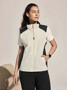SHEIN Sports 女士休闲日常撞色拉链立领户外背心外套 - 白色 - 查看 2