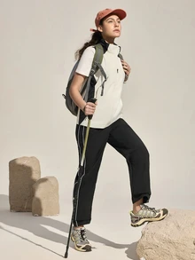 SHEIN Sports 女士休闲日常撞色拉链立领户外背心外套 - 白色 - 查看 6