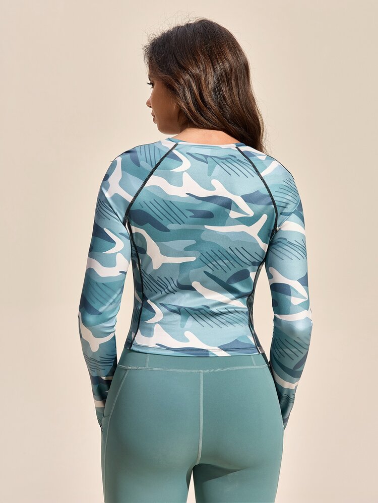 Exploreva Exploreva Women's Outdoor Camouflage Print Elastic Long Sleeve T-Shirt - Multicolor - View 2