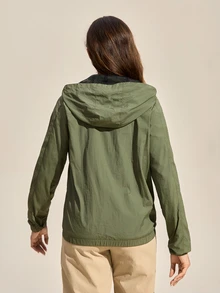 Exploreva Exploreva Women's Hooded Long Sleeve Zip-Up Casual Loose Outdoor Jacket - Olive Green - View 2