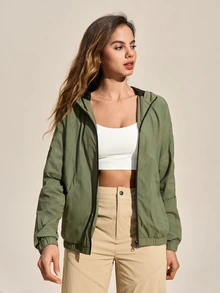 Exploreva Exploreva Women's Hooded Long Sleeve Zip-Up Casual Loose Outdoor Jacket - Olive Green - View 4