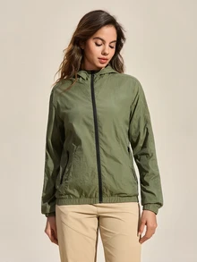 Exploreva Exploreva Women's Hooded Long Sleeve Zip-Up Casual Loose Outdoor Jacket - Olive Green - View 3