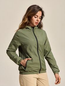 Exploreva Exploreva Women's Hooded Long Sleeve Zip-Up Casual Loose Outdoor Jacket - Olive Green - View 5