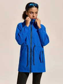 Exploreva Exploreva Women's Drawstring Waist Zip Front Hooded Outdoor Windbreaker Jacket - Royal Blue - View 6