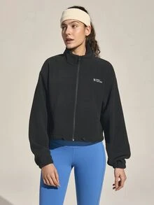 Exploreva Exploreva Jaket Fleece Outdoor Kasual Wanita dengan Resleting dan Kerah Tegak, Musim Gugur - Hitam - View 3