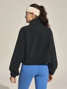 Exploreva Exploreva Jaket Fleece Outdoor Kasual Wanita dengan Resleting dan Kerah Tegak, Musim Gugur - Hitam - View 2