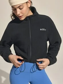 Exploreva Exploreva Jaket Fleece Outdoor Kasual Wanita dengan Resleting dan Kerah Tegak, Musim Gugur - Hitam - View 6