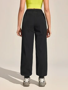 Exploreva Exploreva Women's Solid Color Drawstring Outdoor Casual Pants - Black - View 2