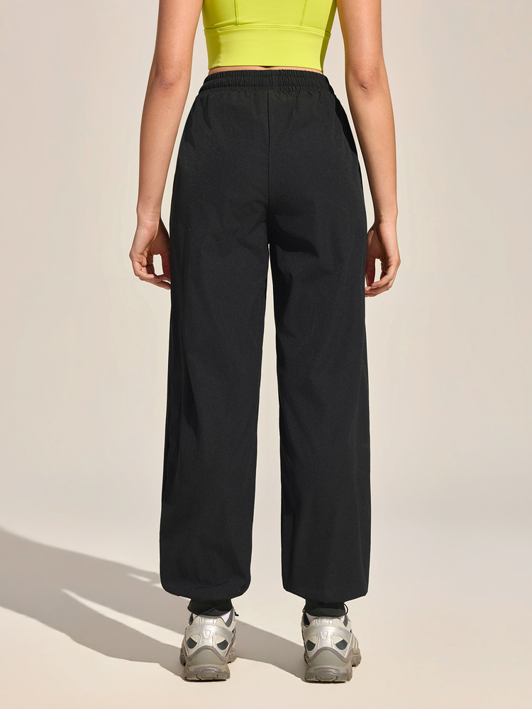 Exploreva Exploreva Women's Solid Color Drawstring Outdoor Casual Pants - Black - View 2